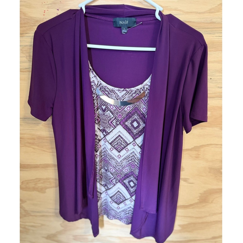 Women's Naif Top Large Purple Layered Look Blouse‎ Geometric Career Office Core